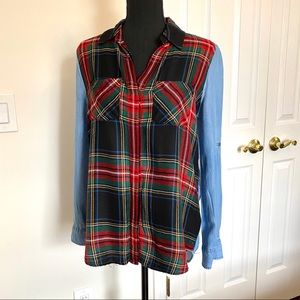 NWOT Beachlunchlounge Flannel and Jean Top